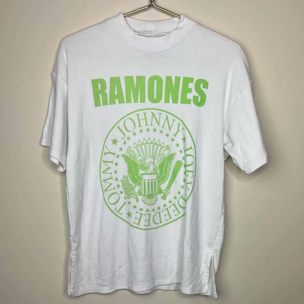 American Eagle Outfitters White Tee with Lime Green Ramones Logo